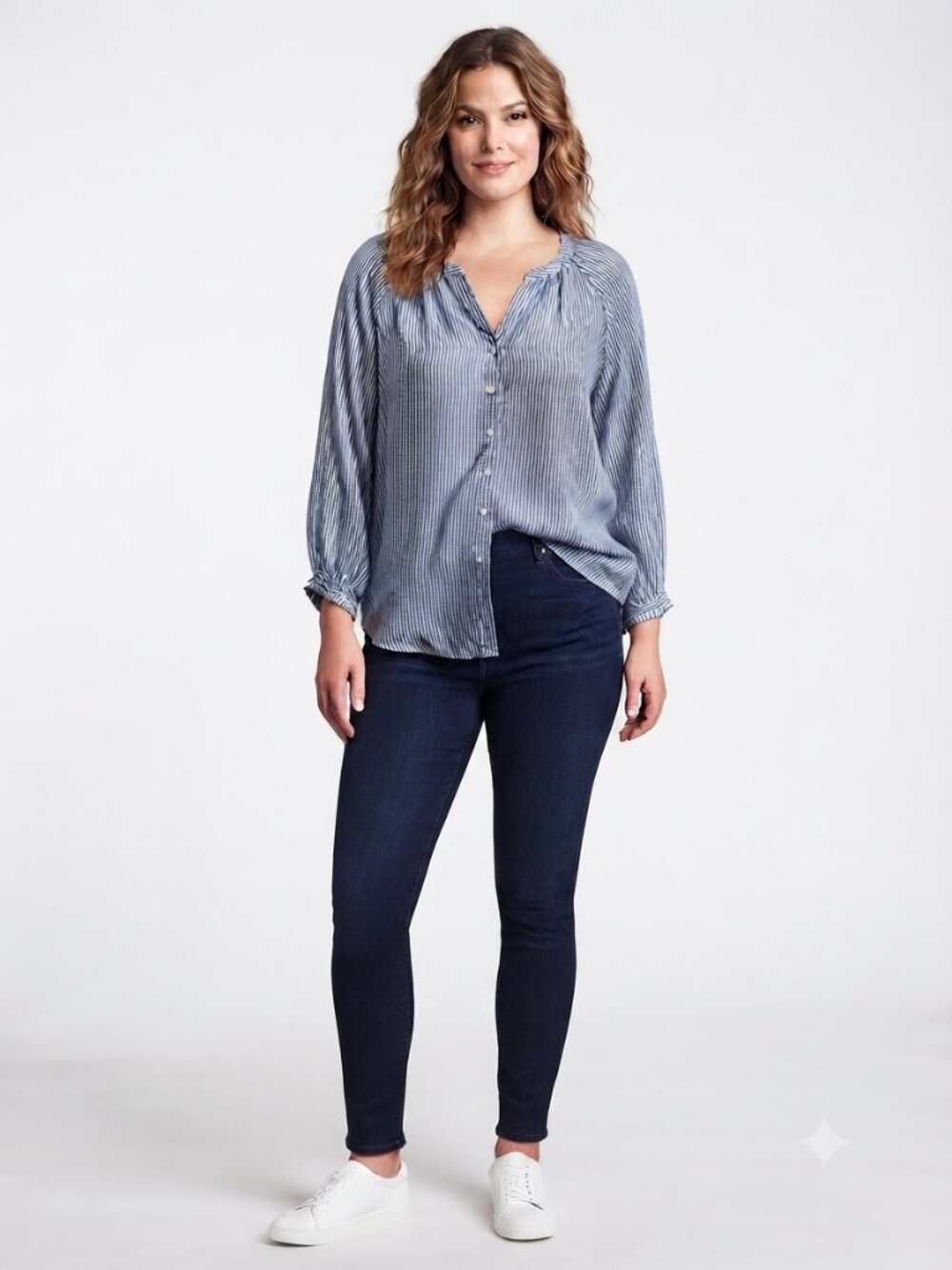 Loft Outlet Blue & White Striped Button-Down Top XL